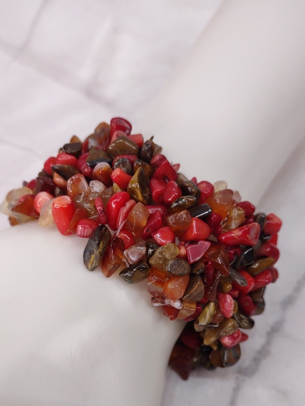 Artisan Crafted Coral/Tigers Eye Stretch Bracelet